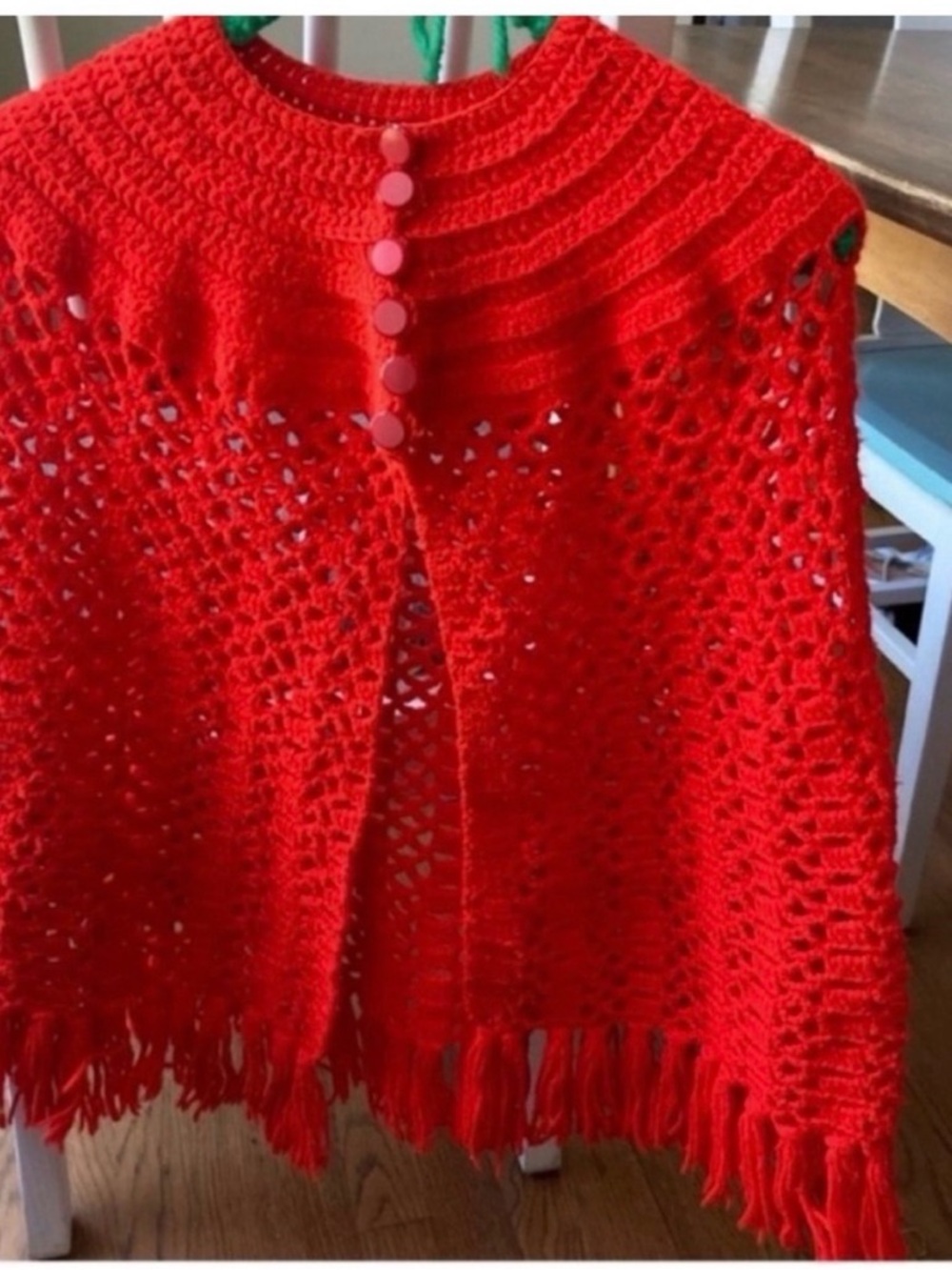 Handmade Knit Poncho Gorgeous Red